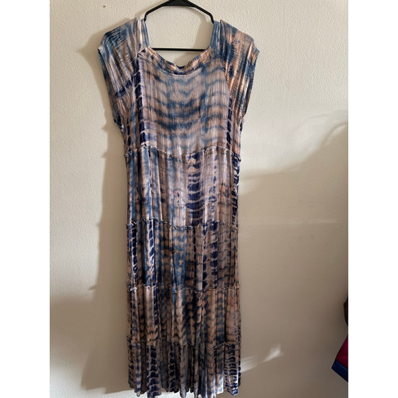 Women's Natural Life Blue Beige Tie-Dye Tiered Maxi Dress M - Picture 3 of 5